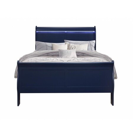 Gfancy Fixtures Solid Wood Standard Upholstered Bed, Blue GF3664438